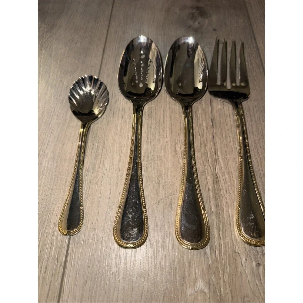 Yamazaki 5 Piece Serving Hostess Set Allegra 18/10 Stainless Steel Gold‎ Detail